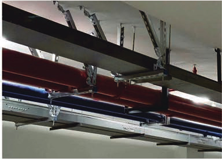 Duct supports along a corridor