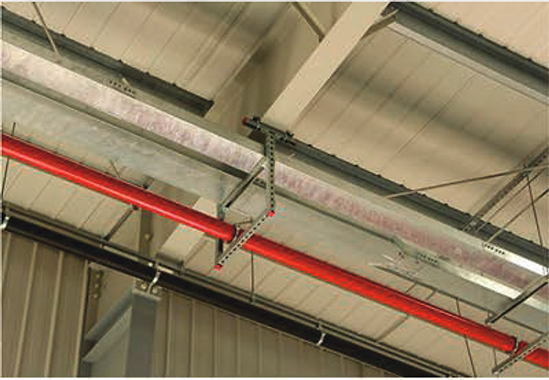 Braced pipework inside an industrial plant
